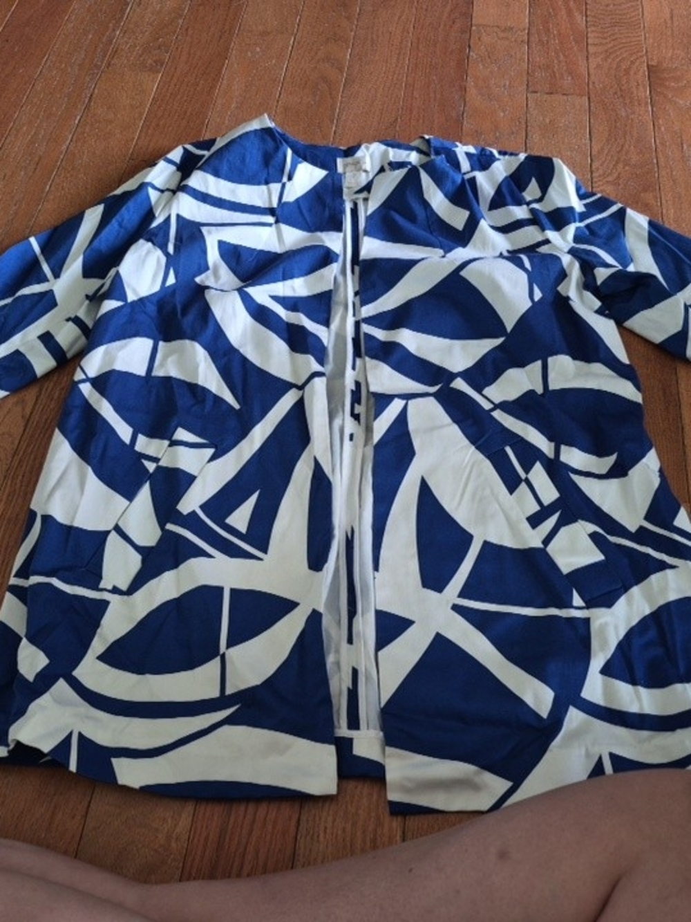 Chico's Navy and White Geometric Open Front Jacket Size 2